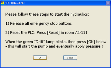 Please Reset PLC dialog